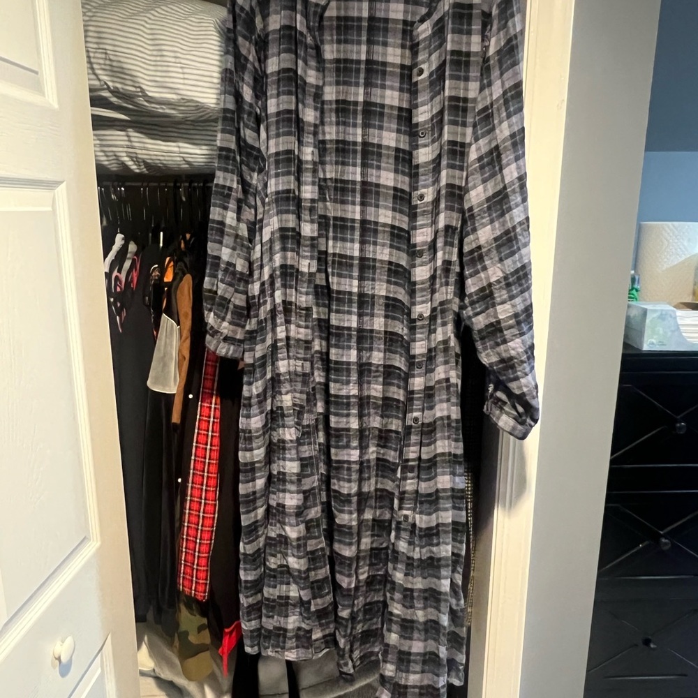 H&M Black and Grayish Blue Duster